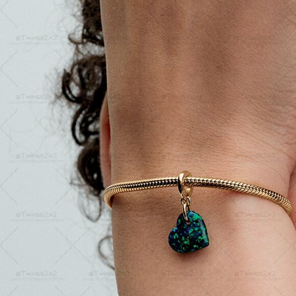 Pandora Opalescent Green Heart Dangle Charm - Picture 4 of 6